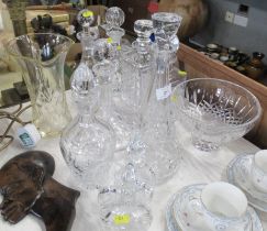 A collection of glass including decanters, vases etc