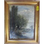 Frederic Jacques Sang, oil on board, The Thames, stand on the green by Kew Bridge, 8ins x 6ins