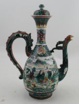 A Japanese porcelain Meji period dragon ewer, decorated with figures, height 12ins
