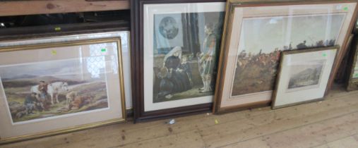 A large collection of prints, including military scenes