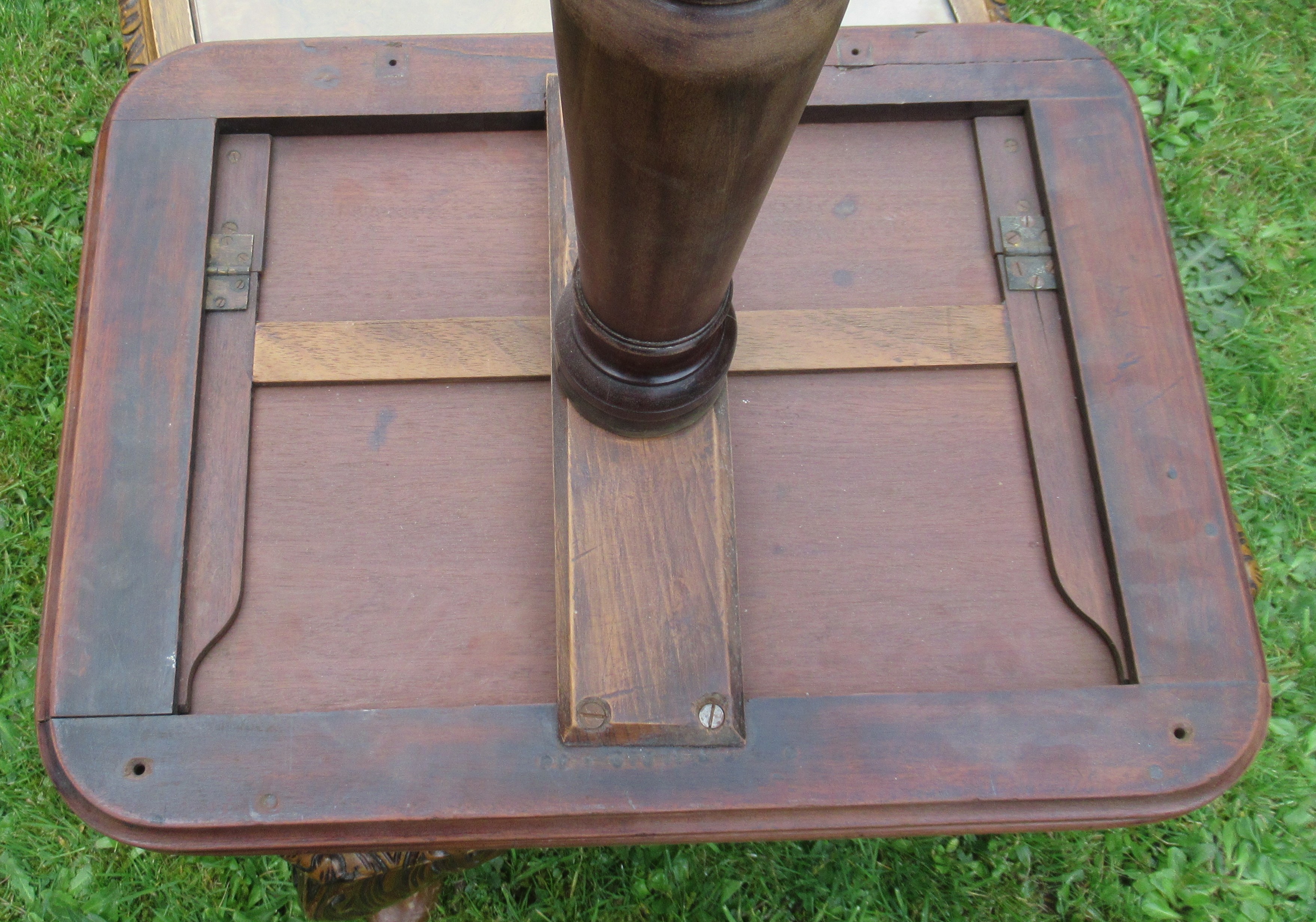 A 19th century mahogany rectangular top occasional table, on turned column, with carved outswept - Image 3 of 3