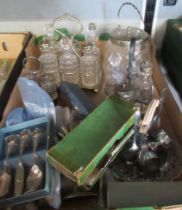 A box of glass, silver plate etc