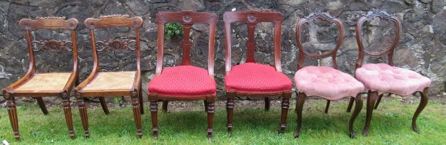 Three pairs of 19th century dining chairs, two pairs with upholstered seats