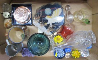 Box of glass and other items to include paper weights