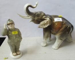 A Royal Dux model of an elephant, height 10ins, together with an unusual Royal Dux model of a