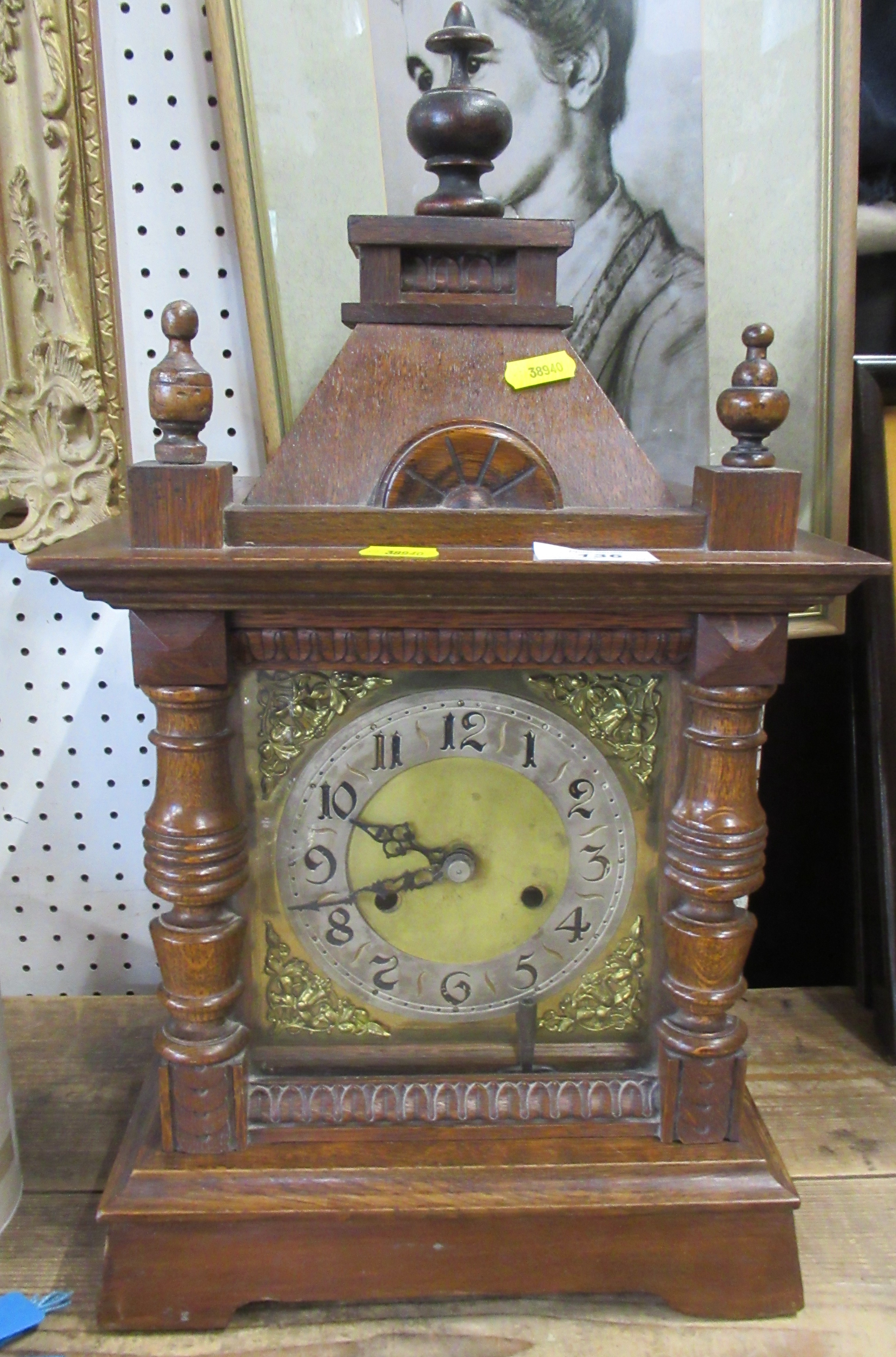 An oak case mantle clock, Smith Enfield, total height 19ins