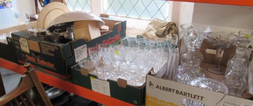 Four boxes of glassware