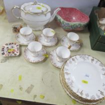 A collection of Royal Crown Derby teaware, together with a Maling bowl and two pieces of Masons