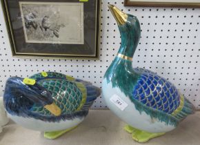 Two ornamental ducks, height 13ins and 8ins