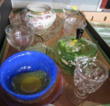 A box of assorted glass, including Skruf glass bowl and china vase