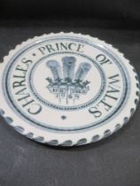 A 1969 Rye Pottery Prince of Wales Investiture commemorative plate, together with a Rye Pottery grey