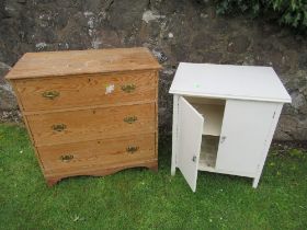 A pine chest of drawers, width 31ins, height 31ins, together with a white unit