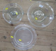 Two Antique glass dairy bowls, together with a glass plate
