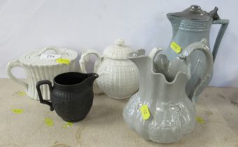 A 19th century Wedgewood tea pot, together with a 19th century Copeland tea pot, a Wedgewood