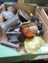 A box of Antique and later metalware