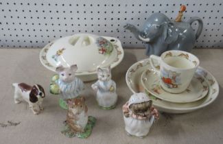 Three Beswick Beatrix Potter figures, together with a Royal Albert figure, a Beswick spaniel, a