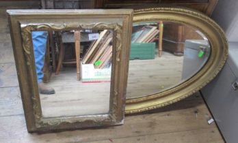 An oval gilt framed mirror  and another rectangular mirror