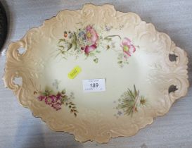 A Royal Worcester blush ivory dish, decorated with flowers, width 11ins