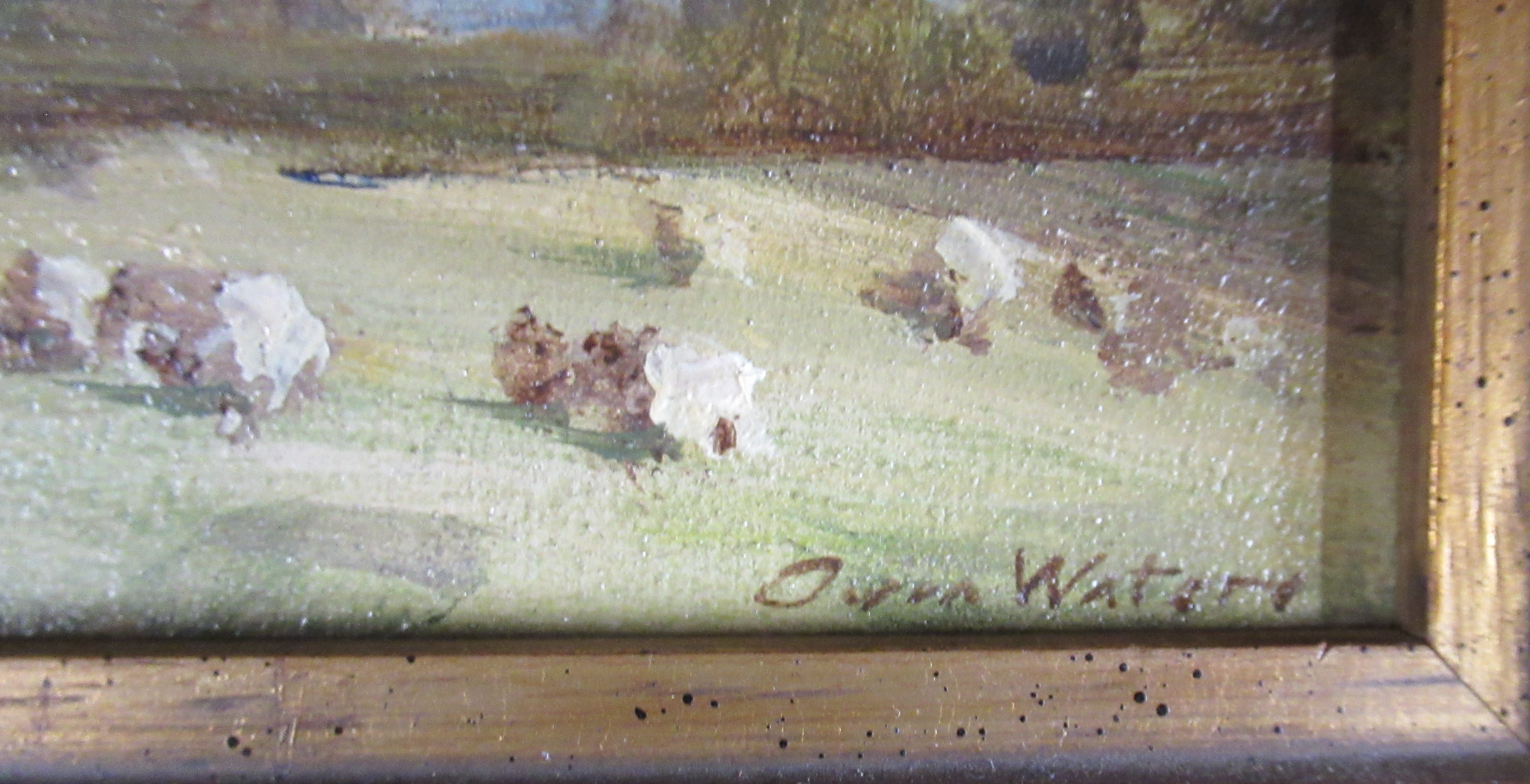 Owen Waters, oil on board, Norfolk landscape with sheep, 6ins x 9ins - Bild 2 aus 3