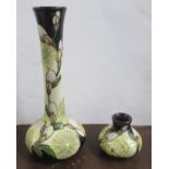 Two Moorcroft vases, decorated in the same pattern, heights 8ins and 2ins