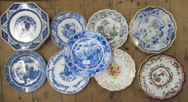 A collection of 19th century plates including Mason, Spode etc