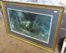 A large David Shepherd signed print of a train, 20ins x 37ins