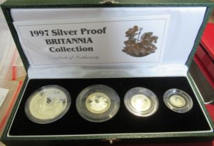 A boxed 1997 silver proof Britannia coin collection, with certificate, including Two pound, one