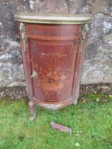 A 19th century Dutch marquetry commode, with marble top, with applied gilt mounts of ram heads and a