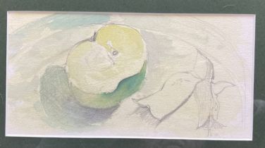 Adrian Heath, mixed media on paper, a cut apple, 4.5ins x 8.75ins (D)