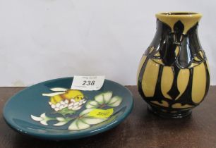 A Moorcroft dish, width 5ins together with a vase, heigt 4ins