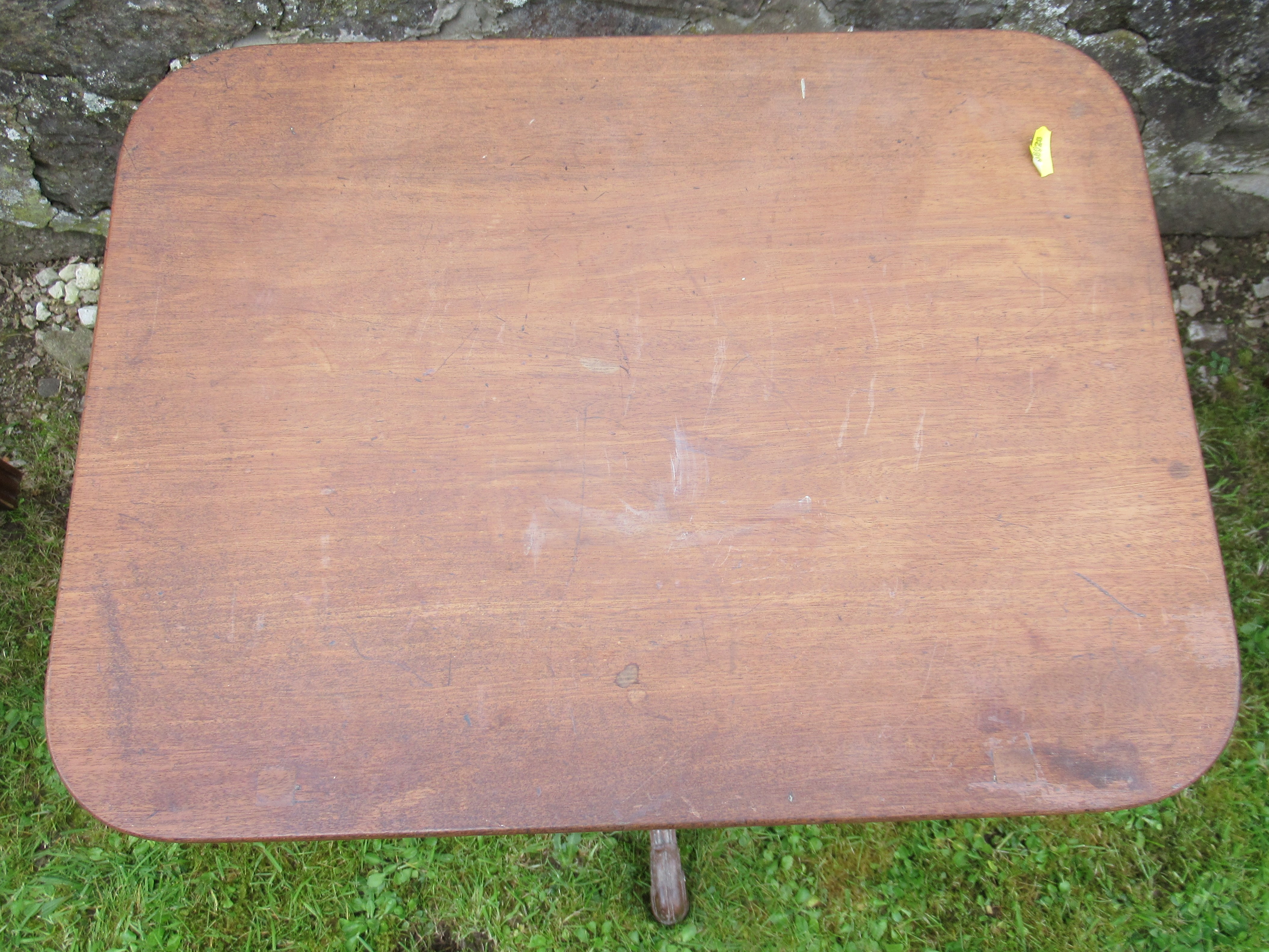 A 19th century mahogany rectangular top occasional table, on turned column, with carved outswept - Image 2 of 3