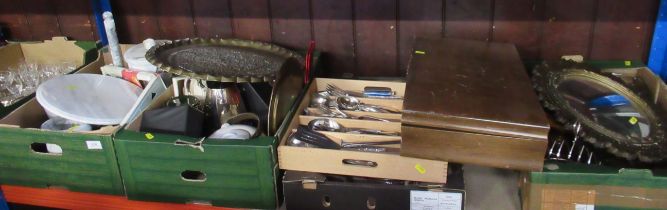 Four boxes of assorted kitchenalia to include silver plate etc