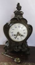 A French style brass cased mantel clock, with white enamel dial, the movement stamped H Bright