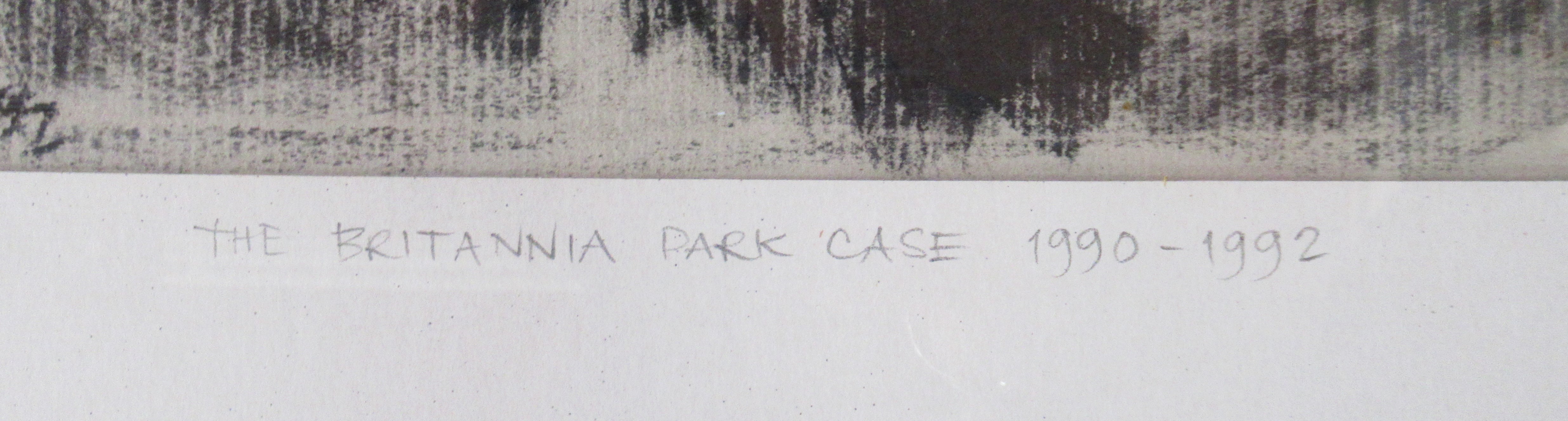 A pastel drawing, The Britannia Park Case 1990-1992, indistinctly signed, 25ins x 17ins, together - Image 4 of 4