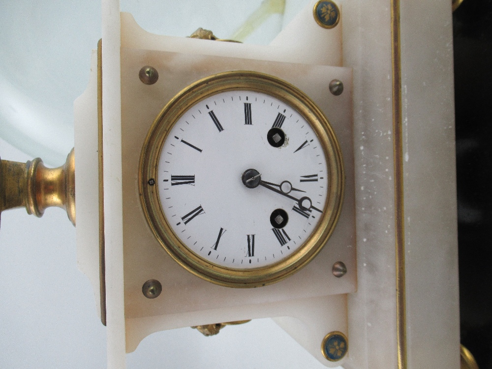 A white marble mantel clock, surrounded by a gilt bust, the movement stamped possibly Marti with a - Image 3 of 4