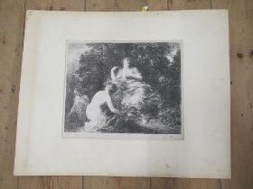 An etching of nude classical figures signed H.Fantin (La Tour) 8ins x12ins