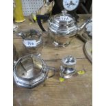 A hallmarked silver Mappin & Webb, 3 piece tea set together with silver pepper shaker, total