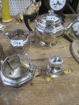 A hallmarked silver Mappin & Webb, 3 piece tea set together with silver pepper shaker, total
