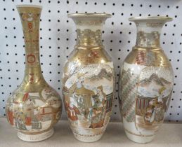 A pair of Satsuma pottery vases, decorated with figures, af, height 9ins, together with another