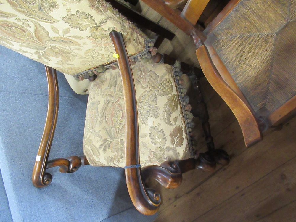 An antique open arm chair with tapestry back and seat raised on carved legs - Bild 2 aus 2