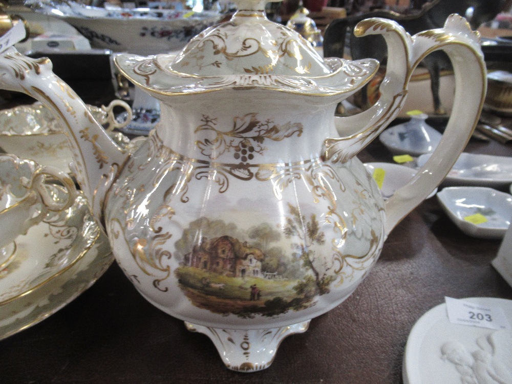 A collection of 19th century tea ware, possibly Rockingham, each piece individually decorated with - Image 6 of 9
