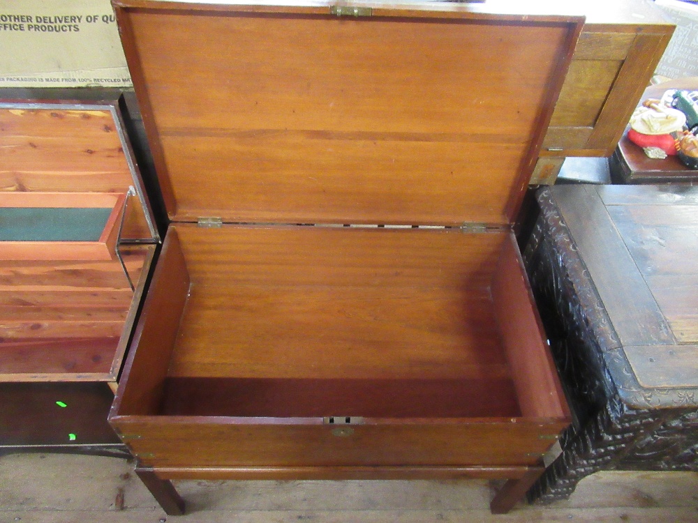 A mahogany chest with brass banding and carrying handles raised on a stand width 36ins depth 22ins - Bild 2 aus 2