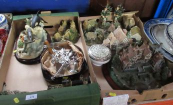 Two boxes of assorted ornaments including lilliput cottages etc