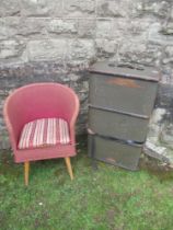 A trunk and a Lloyd Loom commode