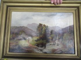 A 19th century school oil on canvas, river scene , 12ins x 18ins