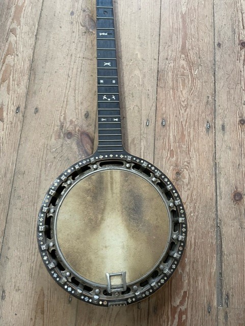 A Banjo with inlaid decoration, missing strings - Image 3 of 3