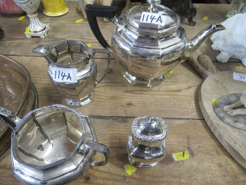 A hallmarked silver Mappin & Webb, 3 piece tea set together with silver pepper shaker, total - Image 2 of 2