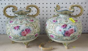 A pair of Noritake vases, decorated with flowers, af, height 7ins and a set of coasters