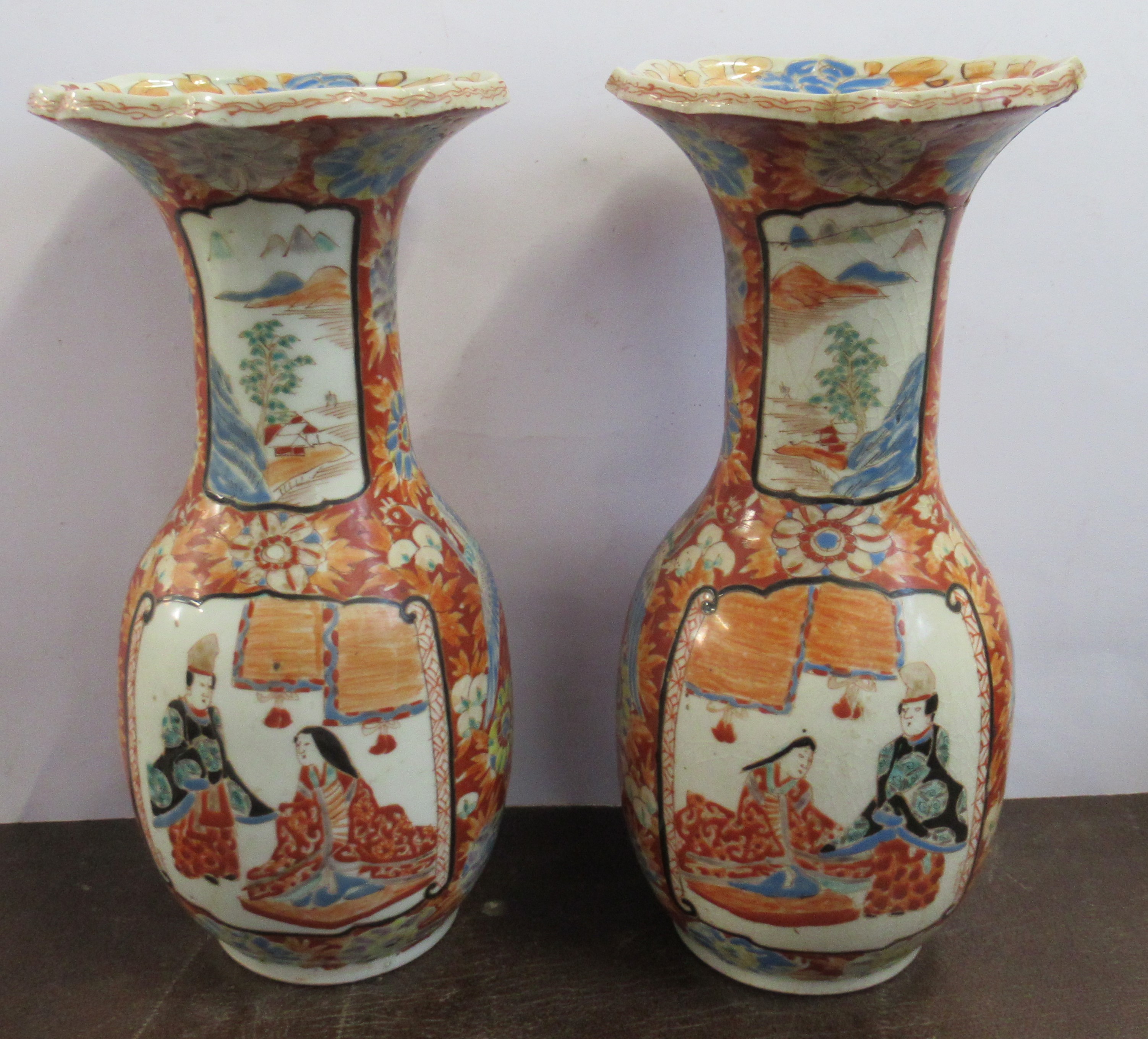 A pair of oriental vases, decorated in reds and blues, height 10.5ins, together with a cloisonne - Image 5 of 7