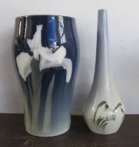 A Royal Copenhagen vase, decorated with iris pattern, pre 1923,together with a Bing and Grondahl